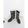 Botines Cortos de Calle Hechos a Mano Chuyuji para Mujer, Botas Retro de Ante de Vaca, Botas de Jinete de Tacón Grueso con Remaches Adelgazantes