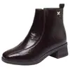 Botas de Tacón de Terciopelo Retro Plus Otoño Invierno Punta Cuadrada Zapatos de Cuero Botines de Mujer Versátiles Dropshipping Zapatos para Madres de Edad Media Tacón Grueso Una Pieza