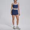 Nuevo conjunto de yoga a colorblock transfronterizo con tacto nude, casual y versátil, acanalado, de cintura alta, para ejercicio al aire libre, conjunto de seis piezas