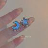 Pendientes de estilo coreano con forma de estrella azul, luna y perla, diseño de nicho, asimétricos de alta calidad, con un temperamento dulce y fresco, al por mayor