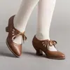 Plataforma Independiente de Amazon Comercio Exterior Transfronterizo Primavera 2025 Estilo Nuevo Europeo y Americano Huecos de Tacón Alto con Cordones Talla Grande Zapatos Casuales para Mujer