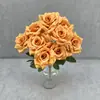 Flor de simulação flor de rosa artificial 9 cabeças buquê de rosa com diamante simulação com folhas decoração de casamento decoração de casa flor artificial