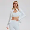 Nueva Ropa de Fitness Patchwork Otoño e Invierno Transpirable Elástica con Bolsillo Ropa Deportiva para Correr Yoga Chaqueta de Manga Larga Top para Mujer