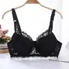 Talla grande Sujetador sin relleno para mujer Ajustable Taza grande Sexy Encaje Delgado Pecho grande Ropa interior pequeña Anti-flacidez