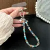 Cordón de cristal para teléfono, cadena de cristal simple de doble capa con forma de bola de flor, exquisito accesorio de pulsera para funda de teléfono