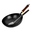 Wok de hierro martillado hecho a mano sin recubrimiento, estilo antiguo, para uso doméstico, antiadherente, sartén tradicional para saltear, olla de hierro fundido, para el hogar, pre-curado