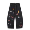 Pantalones de Mezclilla de Pierna Ancha Estilo Retro Americano Unisex Nuevos Primavera y Otoño 2025 Rectos Holgados de Longitud Completa con Bordado de Perro