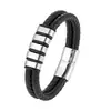 Moda Transfronteriza Pulsera de Cordón de Cuero de Doble Capa Hecha a Mano para Hombres Pulsera de Cuentas de Acero Inoxidable DIY Joyería al por Mayor