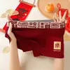 2025 Vino Tinto Ropa Interior para Hombre Algodón Festivo Buena Suerte Boxer Transpirable Cómodo Boxer Shorts de Año Nuevo Cabeza