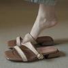 Sandálias de Palha com Design Irregular para Mulheres, Novo Modelo 2026, Estilo de Férias, Bico Quadrado, Salto Médio, Chinelos Slip-On Elegantes
