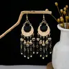 Pendientes de gota de agua de estilo étnico transfronterizo europeo y americano, pendientes largos con borlas de cuentas de arroz de estilo bohemio, pendientes de media luna