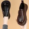 Sapatos Mocassins Retro com Solado Grosso para Aumentar a Altura para Mulheres 2025 Outono Novo Couro Macio Sapatos Birkenstock Moda Visual Emagrecedor Sapatos Pequenos de Couro