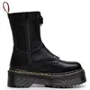 Botas de mujer de cuero genuino hasta la mitad de la pantorrilla con suela gruesa, con diseño de lichi, cierre lateral y estilo británico, con suela de plataforma y estilo slip-on