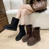 Botas de Neve para Caminhada ao Ar Livre Botas Altas com Pelo Integrado 2025 Inverno Botas Curtas Quentes com Forro de Lã Sapatos de Algodão para Neve de Uma Perna