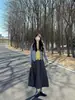Chique Coreano Cor Contrastante Falso Duas Peças Tricô Tricô Fino Jaqueta Feminina 2025 Outono Cardigan Top de Alto Padrão