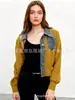 Nuevo Suéter de Mezclilla Patchwork Otoño/Invierno 2026 para Mujer, Cárdigan de Punto Acanalado con Cuello de Solapa Ajustado, Corte Holgado y Adelgazante