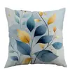 Funda de Almohada Estampada Diaria Azul Dorado Ramas y Hojas Patrón de Línea Transfronteriza Temu para Oficina, Dormitorio, Sofá