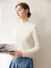 Suéter Sencillo de Cachemira para Mujer Estilo Commuting Capa Interior Sencilla Cálido Punto de Color Puro Holgado Cuello Medio Alto Suéter Base