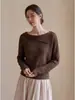 Suéter tejido de un solo hombro color albaricoque suave estilo francés para mujer, diseño de otoño, nicho, adelgazante, top básico de manga larga