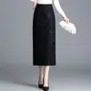 Saia Retro Justa na Cintura Saia Midi com Fenda Moda Feminina 2025 Outono Nova Saia Reta Midi