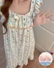 Pijama de Algodón Nube para Mujer en Verano con Almohadillas en el Pecho, Mangas Cortas tipo Mariposa, Camisón de Tirantes, Ropa de Casa Dulce de Dibujos Animados Holgada que se Puede Usar Afuera