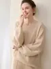 Suéter de cachemira pura sin costuras con cuello en V estilo perezoso para mujer, otoño e invierno, tejido inverso, mangas de farol, suéter de punto, top de abrigo para ir al trabajo