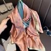 Bufanda elegante de seda Hangzhou con protección solar y letras para mujer, ideal para primavera y otoño, fina y larga, chal de satén de verano.