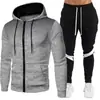 Conjunto de sudadera con capucha y cremallera para hombre transfronterizo, ropa deportiva casual para primavera/otoño, conjunto de dos piezas con estampado, chaqueta de fitness ajustada para hombre