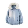 Jaqueta puffer acolchoada estilo americano com acabamento em pele sintética, jaqueta puffer masculina outono/inverno moderna, espessa e quente para casais, parka curta