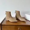 Botas curtas de couro com bico fino, novo estilo francês para outono e inverno, confortáveis para os pés, salto de espessura média, zíper traseiro, botas Martin, botinas, botas curtas