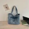 Bolsa de Ombro Única em Jeans Workwear Simples Lavado Retrô Bolsa de Jeans Versátil para Saída de Férias Compras Estudante Universitária Feminina Artística
