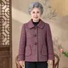 Nuevo Cárdigan Retro de Solapa para Primavera/Otoño, Top Grueso para Mujeres de Mediana Edad y Mayores, Chaqueta Cuadros Holgada de Longitud Media-Larga