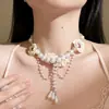 Collar de Borla Amarilla Atmosférica con Perlas Cadena Elegante para Clavícula Gargantilla Estilo Resort de Playa Primavera y Verano