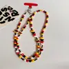 Cadena de Colgar para Teléfono Móvil de Color Caramelo Dopamina Corazón Arcoíris Hecha a Mano con Cuentas Correa Cruzada Anticaída Correa para Cámara Ccd