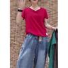 Cabelo 9202 Grande Beleza Yiyuan Verão 2023 Novo Coreano Cor Sólida Manga Curta Camiseta Solta Decote V Emagrecedora Fashionável Feminino