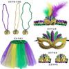 Festa de Carnaval do Brasil Meia Máscara Facial Faixa de Cabelo Acessórios para Cabelo Faixa de Cabelo de Penas Contas Tricolores Saia de Gaze Brincos terno