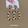 Pendientes Ovalados de Esmalte Incrustado con Pedrería Vintage Trabajo Pesado Pendientes Exquisitos Lujo Ligero Sensación de Gama Alta Joyería para Orejas
