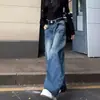 Calça jeans de perna curva estilo americano, novo design outono/inverno, corte solto, cintura alta, perna reta, perna larga, calça comprida até o chão para homens e mulheres