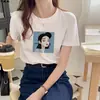 Camiseta informal de manga corta de algodón puro, corte holgado para mujer, cuello redondo, hombros caídos, estilo coreano, adecuada para personas menudas