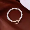 Pulseira de Pérolas com Fecho de Nariz de Porco com Zircônia Redonda Estilo Francês, Pulseira de Luxo Leve de Alta Qualidade, Acessório de Mão Moderno e Elegante