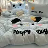 Juego de ropa de cama de Clase A de cuatro piezas, algodón puro lavado, nuevo diseño de dibujos animados 2025, sábana y funda de edredón, juego de tres piezas para dormitorio de estudiante 4