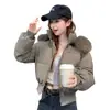 Chica Picante Americana Chaqueta Abrigo de Algodón con Capucha y Cuello de Piel para Mujer Invierno Nuevo Abrigo Chaqueta Acolchada Corta Espesa