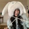 Gorro de invierno con orejas de conejo grandes, relleno para mujer, versión coreana, más fácil de combinar, gorro Lei Feng de oso, gorro de ciclismo a prueba de frío, cálido y moderno.