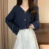 Casaco Cardigan de Tricô Feminino Estilo Coreano Curto Preguiçoso High-end Gola V Torcido Novo para Primavera e Outono