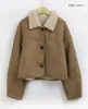 Elegante abrigo corto de invierno retro estilo coreano, moda Maillard, de un solo botón, con borrego sintético y pelo corto.