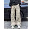 Algodón de Peso Pesado Impermeable Empalme Ropa Exterior Cálida Pantalones Casuales de Vellón de Cordero para Hombres y Mujeres Acolchados Cuadrícula de Diamantes Resistentes al Viento Pantalones de Algodón