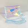 Bolso cruzado láser para mujer, Bolsa de maquillaje transparente de PVC, Bolsa de almacenamiento de PVC de colores, Bolsa de regalo iridiscente para team-building de empresa, Personalización