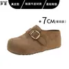 Zapatos de mujer tipo Birkenstock de cuero genuino, suela gruesa de 7 cm para aumentar la altura, sin tacón, slip-on, punta cerrada, mules de media zapatilla