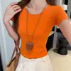 Camiseta Dopamina de Verão Estilo Coreano Feminina Gola U Manga Curta, Top Liso Slim Fit para Figuras Baixas