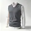 Colete Gola V Sem Mangas Tricô Cardigan Colete Masculino Outono Inverno Quente Suéter Xale Cor Sólida Lã Colete Camada Base